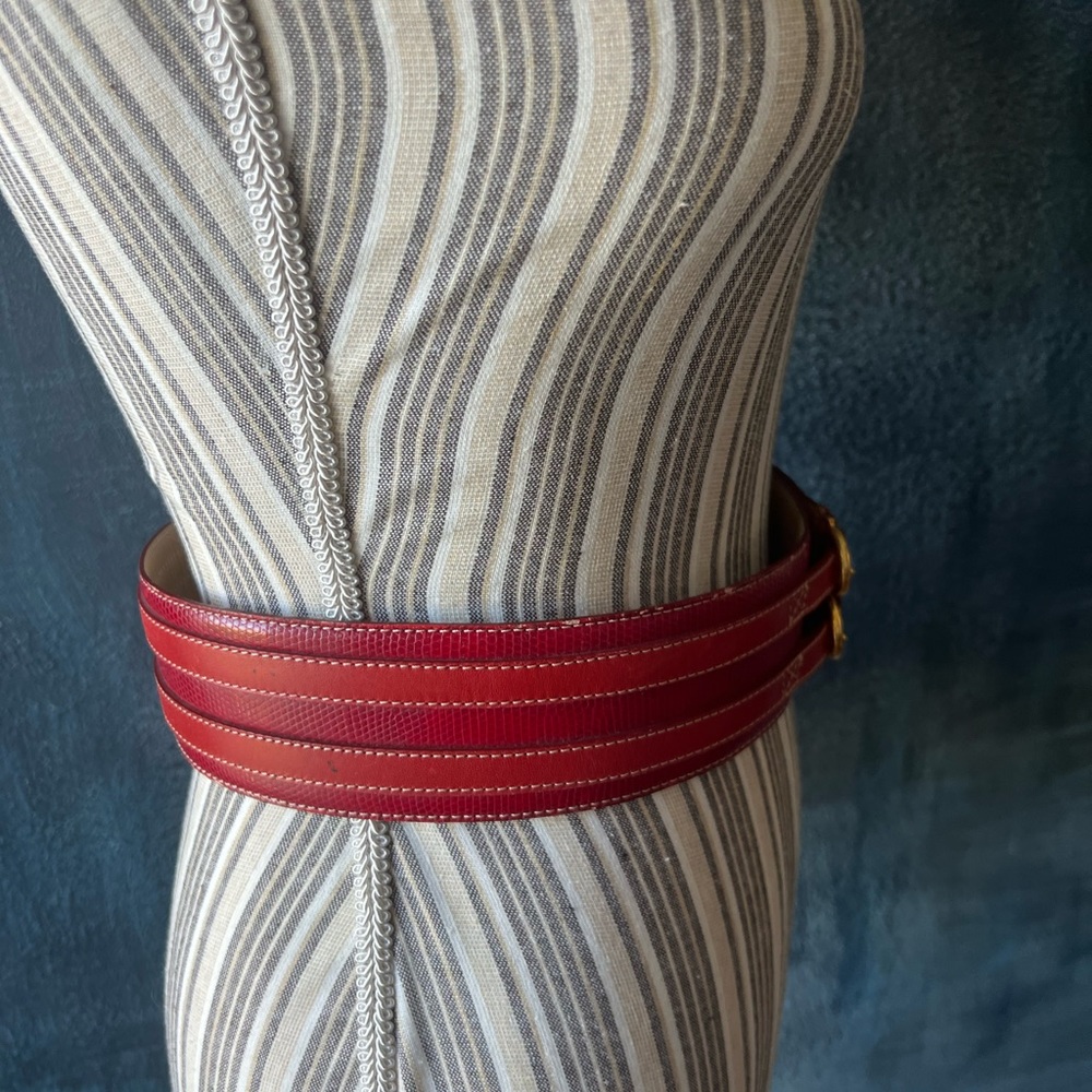 Lancel Red Belt Python Embossed With Leather Trim. - image 7